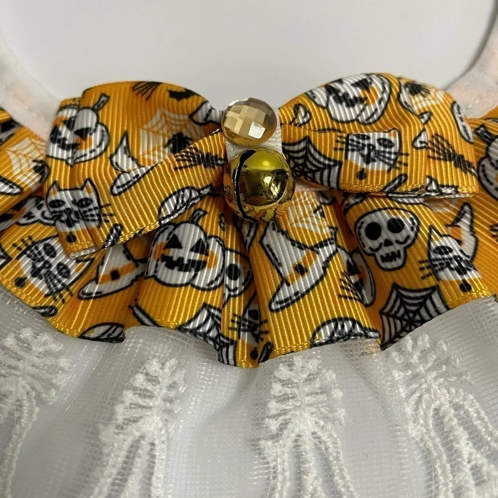 Kitty collar and skirt cat clothes Halloween theme orange lace ruffle